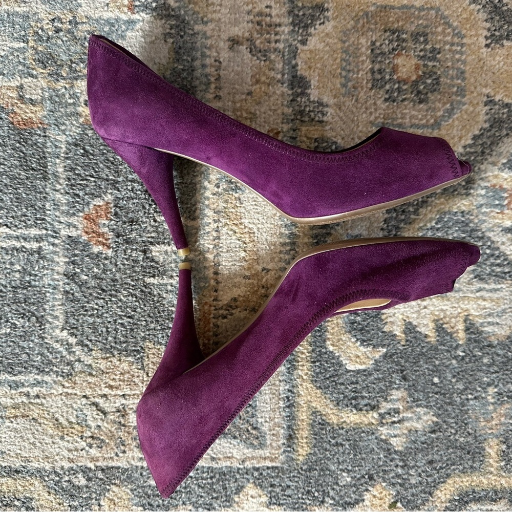 Sz 37 1/2 Prada Women's Purple Peep Toe Heels - Picture 9 of 11